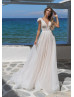 Beaded Ivory Lace Tulle Flowy Beach Wedding Dress Beaded Ivory Lace Tulle Flowy Beach Wedding Dress
